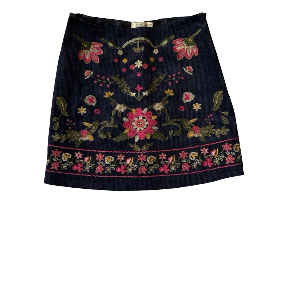 Navy Corduroy Mini Skirt with Pink and Gold Embroidery, Francesca's Collections